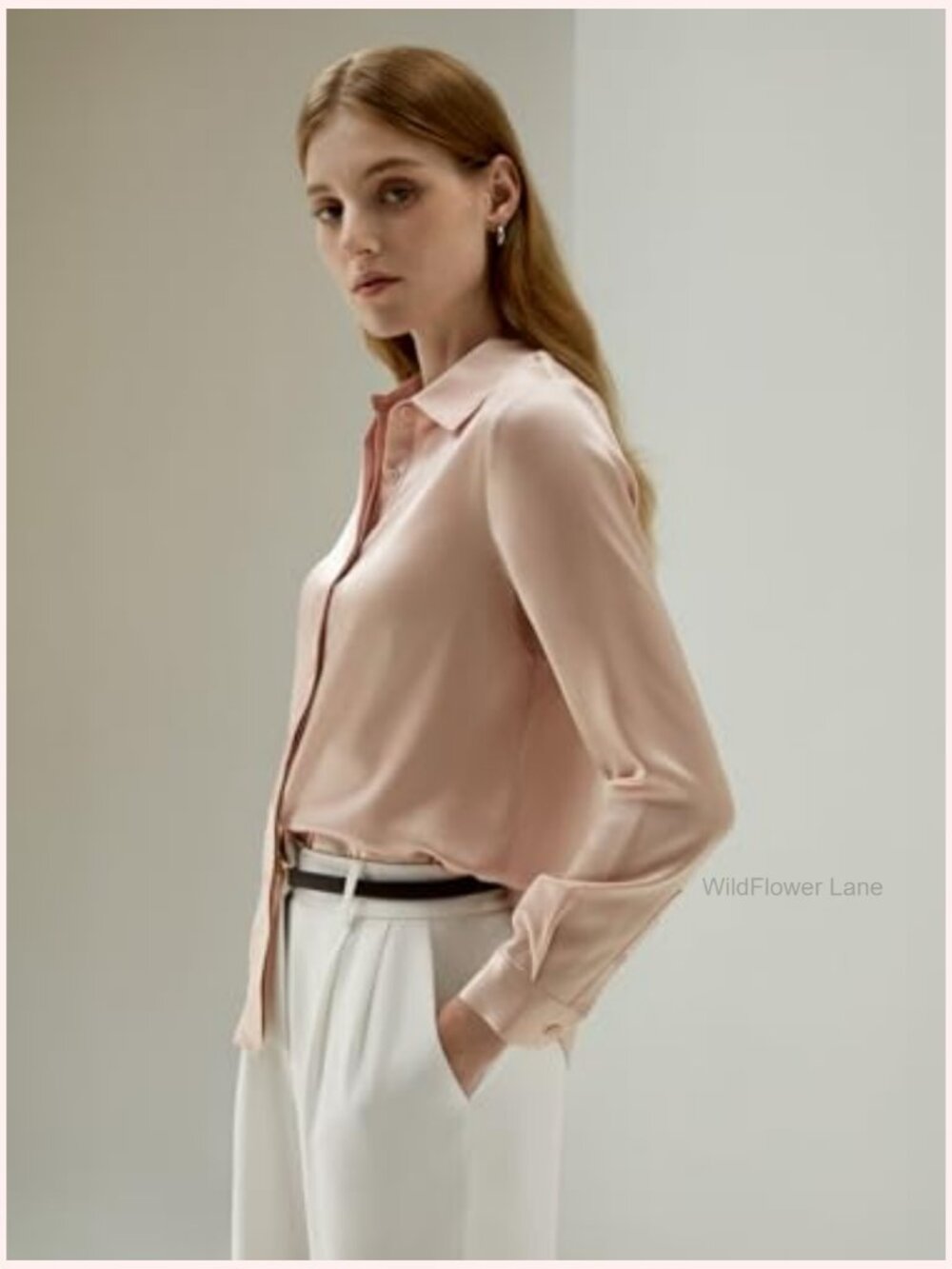 100% Mulberry Silk Long Sleeve Button Down Blouse - Picture 3 of 7